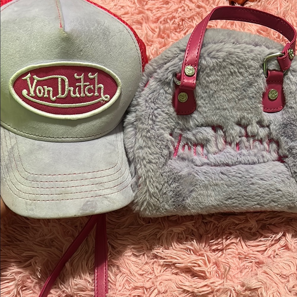 Von Dutch Purple and Pink Hat and Bag Set